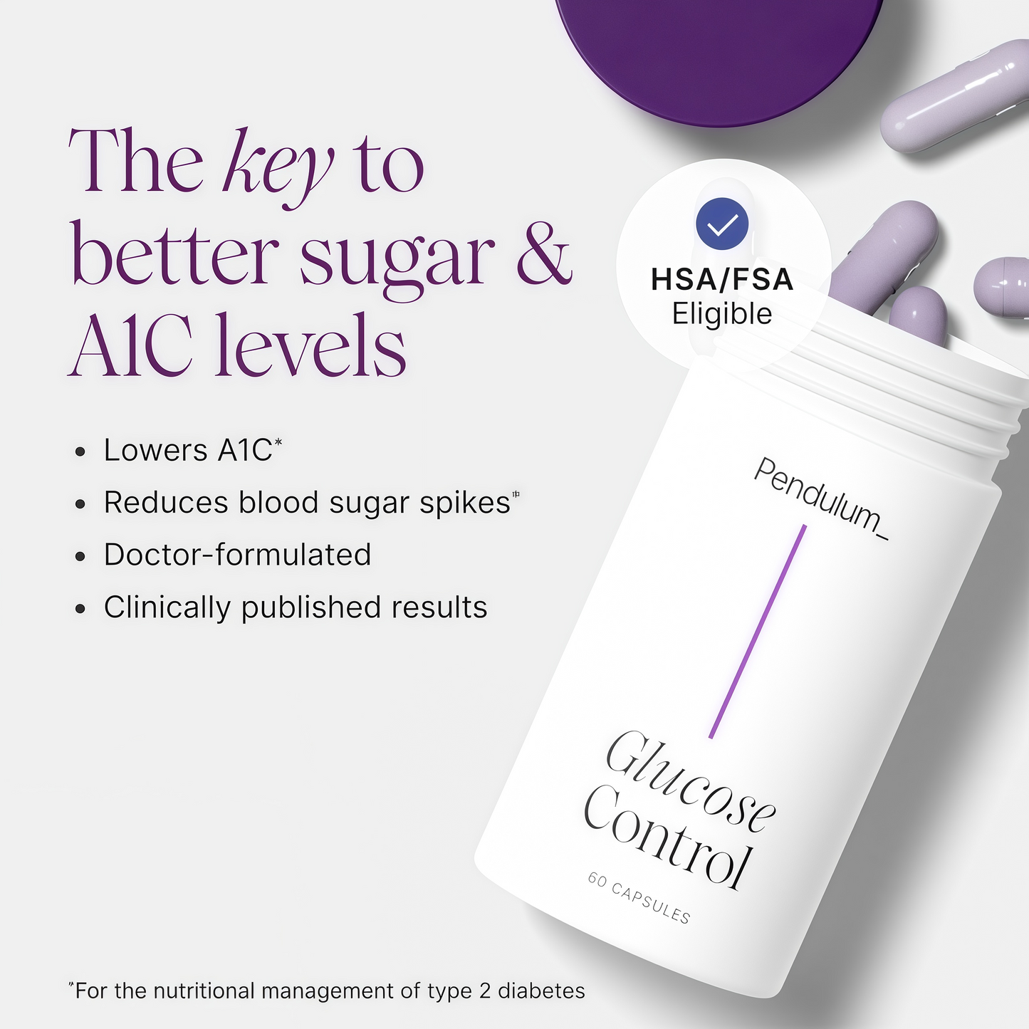 Pendulum Glucose Control, Clinically-Proven Probiotic for Type 2 Diabetes, Supports Blood Sugar & A1C Management, 60 Capsules